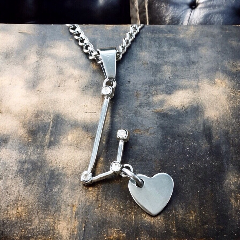 🆕 Aries Crystal Constellation Heart Necklace Alloy/Stainless Steel